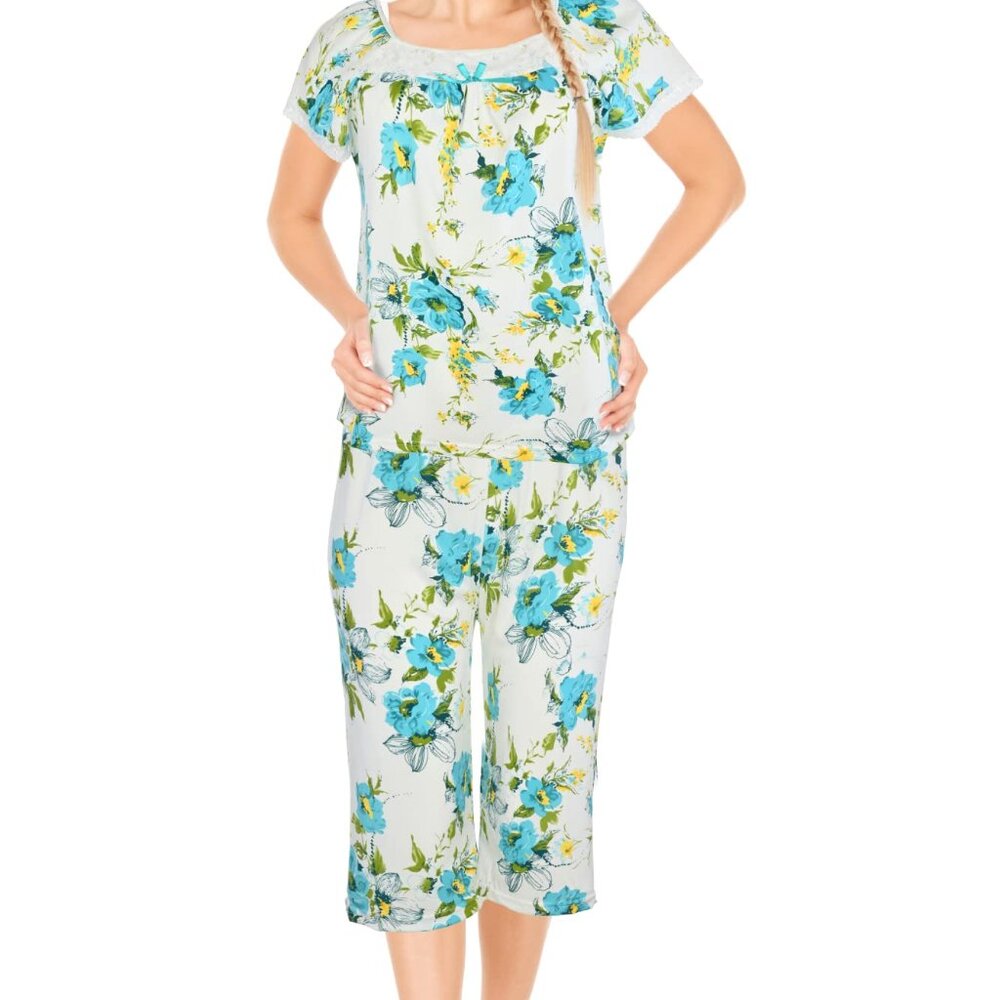Womens Pajamas For Women 2 Piece Set Top & Capri Pants Sleepwear Soft Pajamas